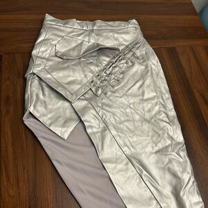 Silver Metallic Skirt with Buckle Detail